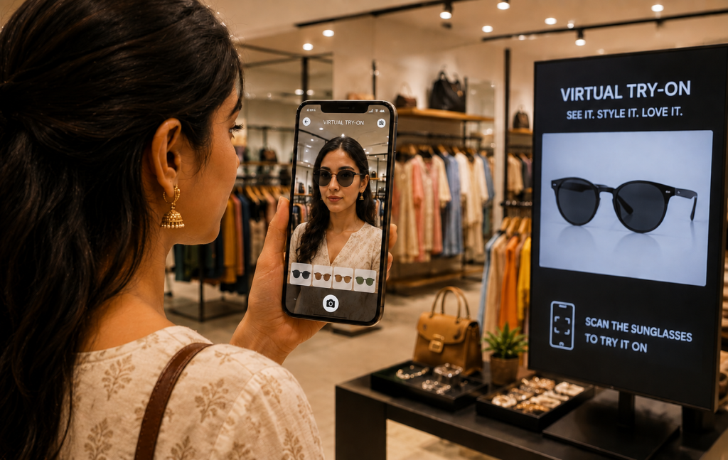 Person using AR feature for shopping